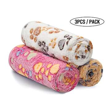 1 Pack 3 Blankets Super Soft Fluffy Premium Fleece Pet Blanket Flannel Throw for Dog Puppy Cat Paw Brown/Pink/White Medium(30x20 inch)