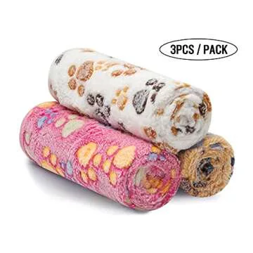 1 Pack 3 Blankets Super Soft Fluffy Premium Fleece Pet Blanket Flannel Throw for Dog Puppy Cat Paw Brown/Pink/White Medium(30x20 inch)