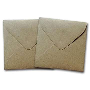 Small Brown Bag Kraft 3 1/8 Inch Square Envelopes 100% Recycled - 50 Pk