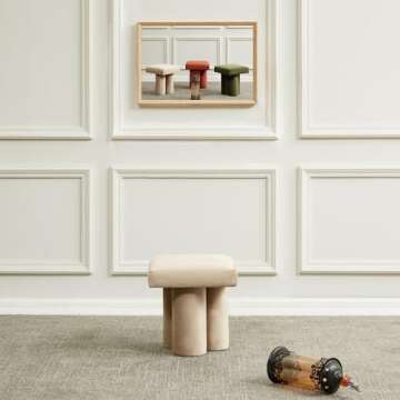 SAFAVIEH Couture Collection Deangelo Mid-Century Modern Light Brown Velvet Ottoman (Fully Assembled)