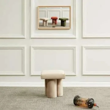 SAFAVIEH Couture Collection Deangelo Mid-Century Modern Light Brown Velvet Ottoman (Fully Assembled)