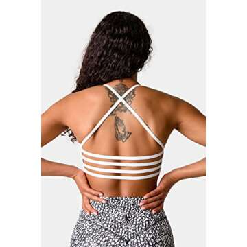 Kamo Fitness Iris Strappy Sports Bra for Women Light Support Backless Crop Top Removable Padding Open Back (White, S)