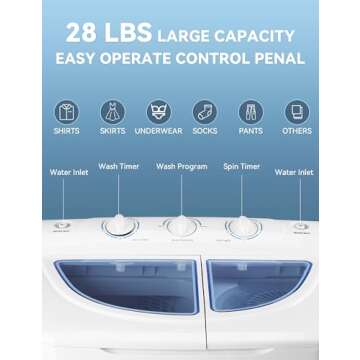 Cucina Magica 28Lbs Twin Tub Semi-Automatic Washing Machine - Portable Washing Machine with Drain Pu...