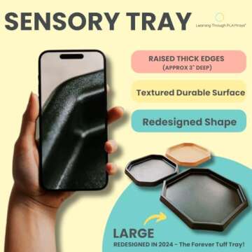 Learning Through PLAYtrays TUFF Tray Large Black, Textured Sensory Tray, Extra TUFF Premium Quality, Portable Sand Box, Sensory Table LTP Stand Not Included