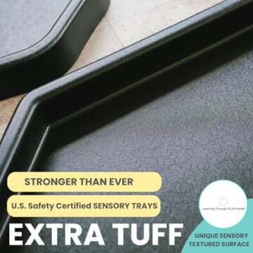 Learning Through PLAYtrays TUFF Tray Large Black, Textured Sensory Tray, Extra TUFF Premium Quality, Portable Sand Box, Sensory Table LTP Stand Not Included