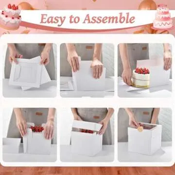 DOYIDE 25Pcs 8x8x8 Inch Cake Boxes, White Bakery Boxes with Window, Square Disposable Cake Containers Package for Cookies Pies Bake Decorating Supplies Cupcakes Cajas Pasteles (15 Pcs Stickers)