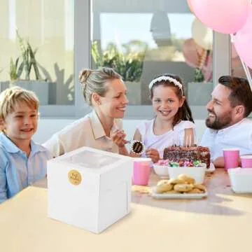 DOYIDE 25Pcs 8x8x8 Inch Cake Boxes, White Bakery Boxes with Window, Square Disposable Cake Containers Package for Cookies Pies Bake Decorating Supplies Cupcakes Cajas Pasteles (15 Pcs Stickers)