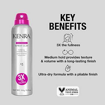 Kenra Volumizing Spray Clay 15 | Bodifying, Fullness Spray | 3X The Fullness | Medium Hold | Provides Texture & Volume With A Long-Lasting Finish | All Hair Types | 4 oz