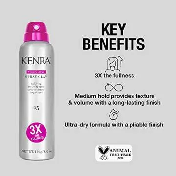 Kenra Volumizing Spray Clay 15 | Bodifying, Fullness Spray | 3X The Fullness | Medium Hold | Provides Texture & Volume With A Long-Lasting Finish | All Hair Types | 4 oz