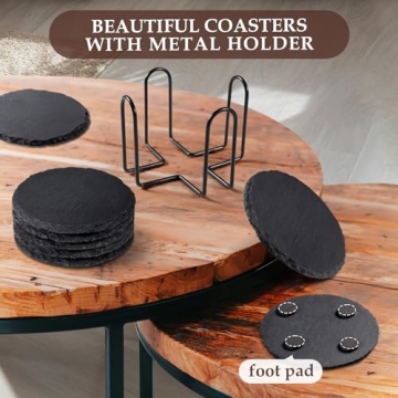 Elegant Slate Drink Coasters with Metal Holder for Home