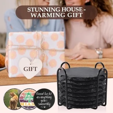 Elegant Slate Drink Coasters with Metal Holder for Home