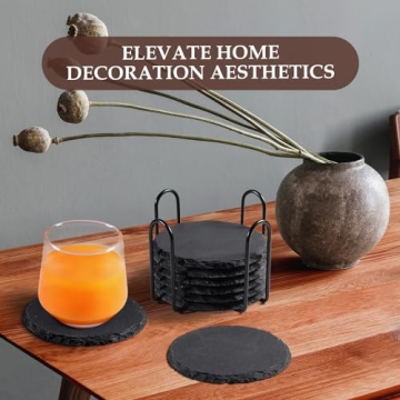 Elegant Slate Drink Coasters with Metal Holder for Home