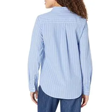 Amazon Essentials Women's Blue Stripe Poplin Shirt