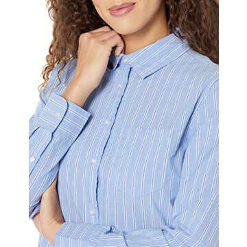Amazon Essentials Women's Blue Stripe Poplin Shirt