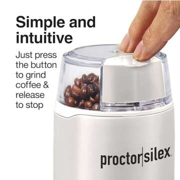 Proctor Silex Electric Coffee Grinder for Beans, Spices and More, Stainless Steel Blades, 12 Cups, W...