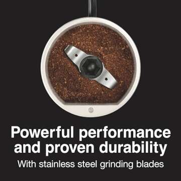 Proctor Silex Electric Coffee Grinder for Beans, Spices and More, Stainless Steel Blades, 12 Cups, White