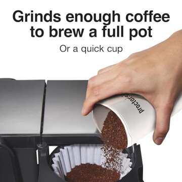 Proctor Silex Electric Coffee Grinder for Beans, Spices and More, Stainless Steel Blades, 12 Cups, White