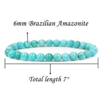 Natural Brazilian Amazonite Gemstone 6mm Round Beads Stretch Bracelet 7" Unisex
