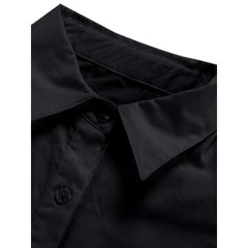 LYANER Women's Casual Shirt Dress Collar V Neck Button Down Loose Long Sleeve Mini Dresses Solid Black Large