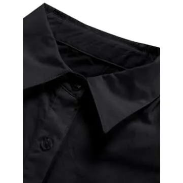 LYANER Women's Casual Shirt Dress Collar V Neck Button Down Loose Long Sleeve Mini Dresses Solid Black Large