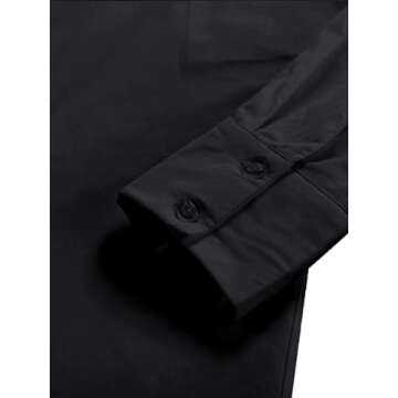 LYANER Women's Casual Shirt Dress Collar V Neck Button Down Loose Long Sleeve Mini Dresses Solid Black Large