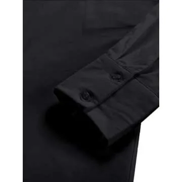 LYANER Women's Casual Shirt Dress Collar V Neck Button Down Loose Long Sleeve Mini Dresses Solid Black Large