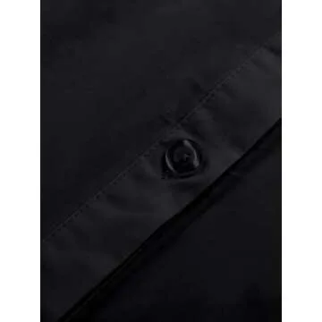 LYANER Women's Casual Shirt Dress Collar V Neck Button Down Loose Long Sleeve Mini Dresses Solid Black Large