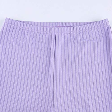 Purple High Waist Ribbed Knit Flare Pants for Women