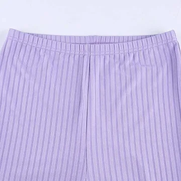 Purple High Waist Ribbed Knit Flare Pants for Women