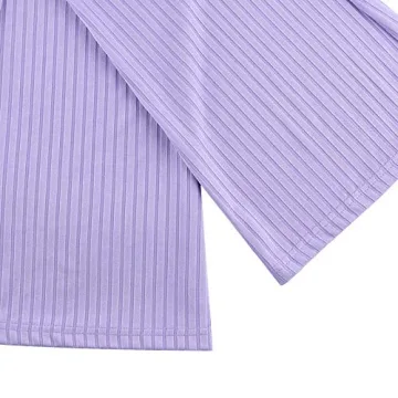 Purple High Waist Ribbed Knit Flare Pants for Women