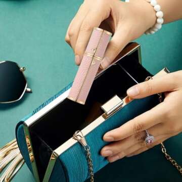 BRARIOS Travel Perfume Atomizer Bottle, Refillable Perfume Mini Spray Bottles, Genuine Leather Cologne Dispenser, Portable Empty Perfume Spray Bottle (Blue)