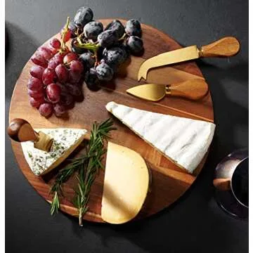 Godinger Cheese Board and Knife Set, Charcuterie Boards for Meat, Acacia Wood Boards with Tools, Cutting Board, Housewarming Gift Set