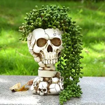 Halloween Vase, Skull Planter Pot, Halloween Planter, Skull Flower Pot, Goth Flower Pots, Skull Decor, Day of the Dead Planters, Gothic Plant Pots Indoor/Outdoor/Home Decorations Gifts(Antique White)…