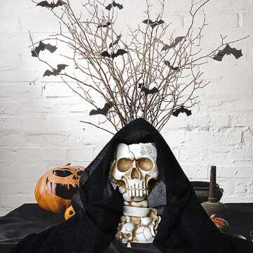 Halloween Vase, Skull Planter Pot, Halloween Planter, Skull Flower Pot, Goth Flower Pots, Skull Decor, Day of the Dead Planters, Gothic Plant Pots Indoor/Outdoor/Home Decorations Gifts(Antique White)…