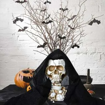 Halloween Vase, Skull Planter Pot, Halloween Planter, Skull Flower Pot, Goth Flower Pots, Skull Decor, Day of the Dead Planters, Gothic Plant Pots Indoor/Outdoor/Home Decorations Gifts(Antique White)…