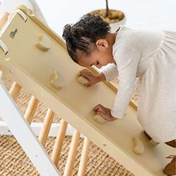 Little Partners Learn 'N Climb Wooden Climbing Triangle Foldable Wood Climbing Gym for Toddlers, Triangle Climber w/Slide Ramp for Skill Development, 3 Height Positions (White w/Natural)