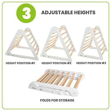 Little Partners Learn 'N Climb Wooden Climbing Triangle Foldable Wood Climbing Gym for Toddlers, Triangle Climber w/Slide Ramp for Skill Development, 3 Height Positions (White w/Natural)