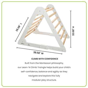 Little Partners Learn 'N Climb Wooden Climbing Triangle Foldable Wood Climbing Gym for Toddlers, Triangle Climber w/Slide Ramp for Skill Development, 3 Height Positions (White w/Natural)