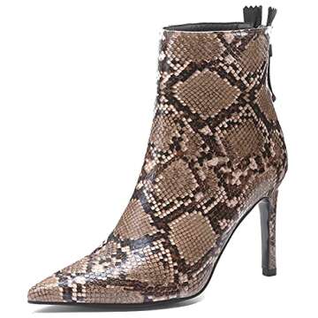 Jimishow Snakeskin Booties Heeled Python Ankle Boots Women Stiletto High Heels Pointed Toe Zipper Ba...