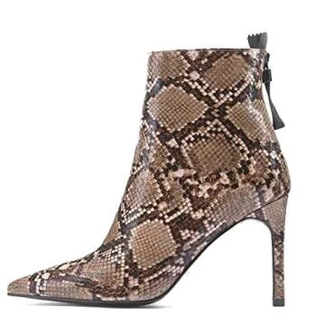 Jimishow Snakeskin Booties Heeled Python Ankle Boots Women Stiletto High Heels Pointed Toe Zipper Back Stylish Walking Shoes US Size 5.5 Snakeskin Brown