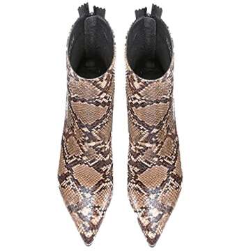 Jimishow Snakeskin Booties Heeled Python Ankle Boots Women Stiletto High Heels Pointed Toe Zipper Back Stylish Walking Shoes US Size 5.5 Snakeskin Brown