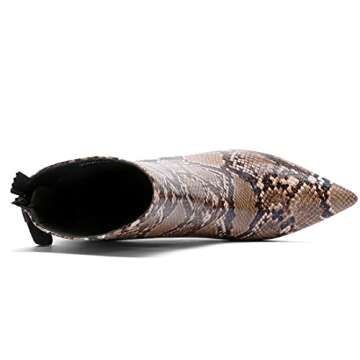 Jimishow Snakeskin Booties Heeled Python Ankle Boots Women Stiletto High Heels Pointed Toe Zipper Back Stylish Walking Shoes US Size 5.5 Snakeskin Brown