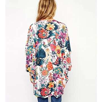 Relipop Women's Sheer Chiffon Blouse Loose Tops Kimono Floral Print Cardigan - Lightweight & Stylish
