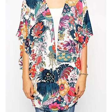 Relipop Women's Sheer Chiffon Blouse Floral Kimono Cardigan