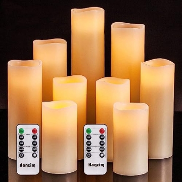 Flameless Candles with Remote Set of 9 Real Wax Pillar