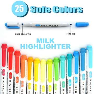 YOOUSOO 25 Pack Pastel Highlighters Assorted Colours, Bible Highlighters Big Pack Marker Pens Set, C...
