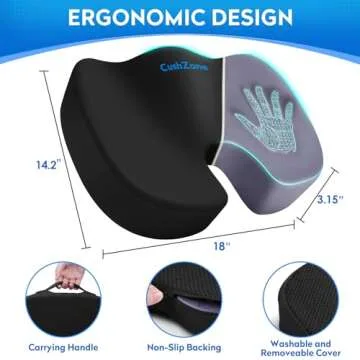 CushZone Ergonomic Memory Foam Seat Cushion for Ultimate Comfort and Support