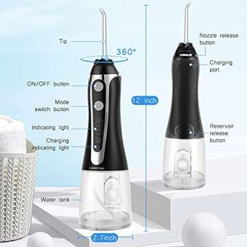 Cordless Water Dental Flosser for Teeth,Leominor 5 Modes Portable Oral Irrigator,with Travel Bag and 7 Jet Tips, IPX7 Waterproof Rechargeable for Home&Travel