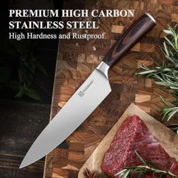 KEEMAKE Chef Knife 8 inch - Sharp Kitchen Knife High Carbon Stainless Steel Blade, Gyuto Knife Ergonomic Wood Handle, Professional Chef’s Knife for Home Kitchen and restaurant