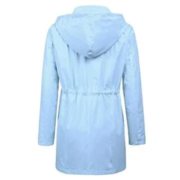 Casual Sportswear Sport Rain Jacket Women's Hooded Waterproof Jacket lightweight Softshell Active Outdoor Packable Coat Light Blue L
